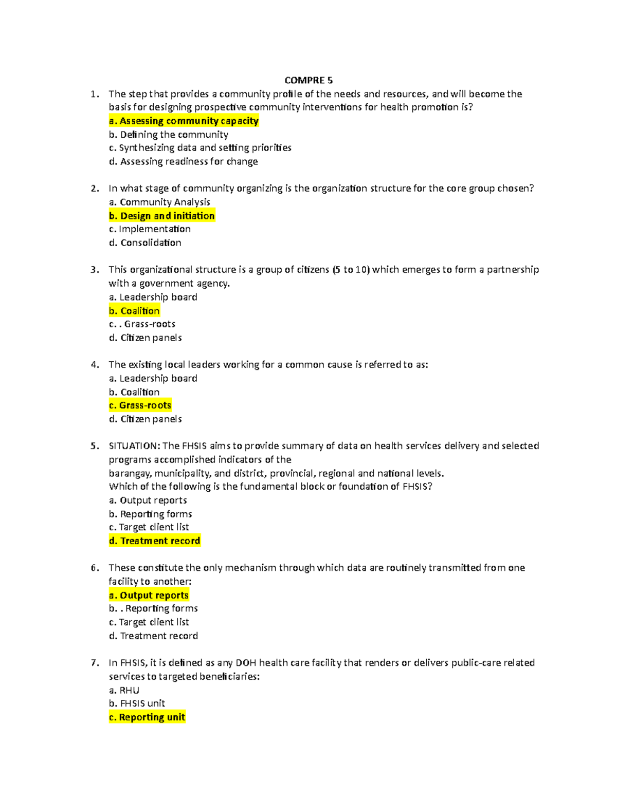 COMPRE 5: Comprehensive Examination Questions for Community Health ...