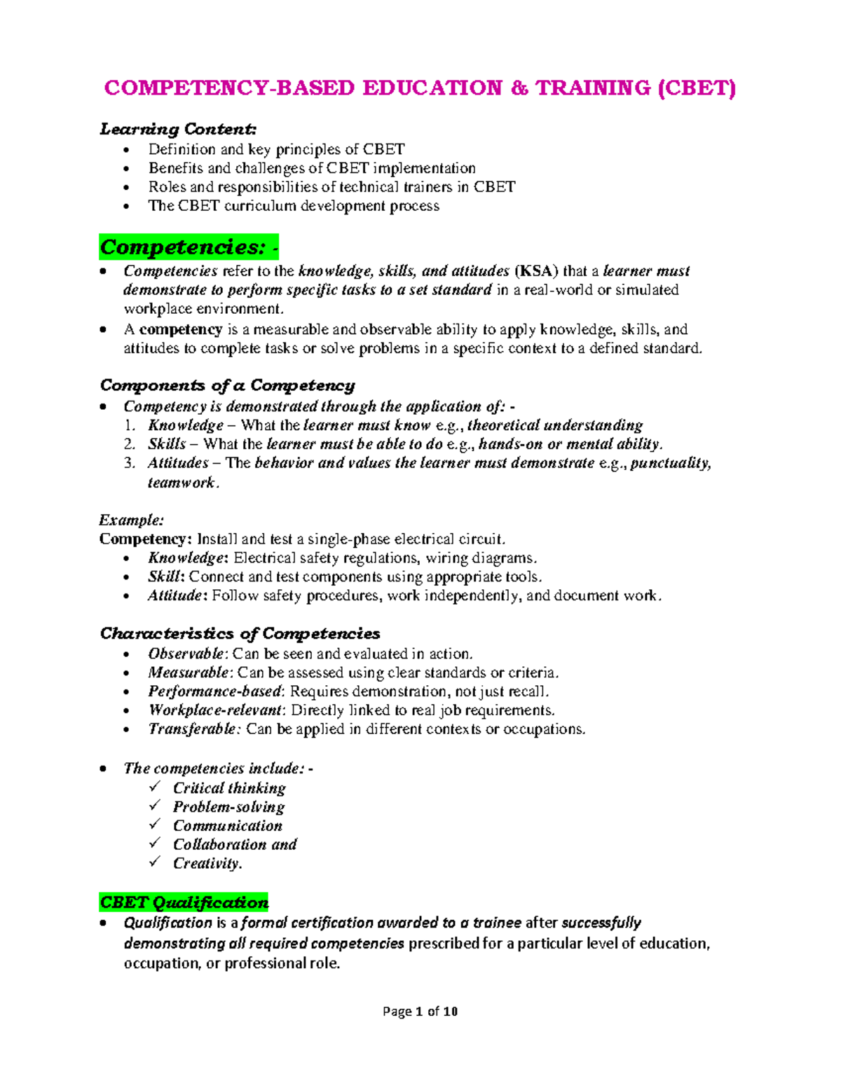 EDUCATION TRAINING (CBET) Overview: Principles, Benefits, and Roles ...