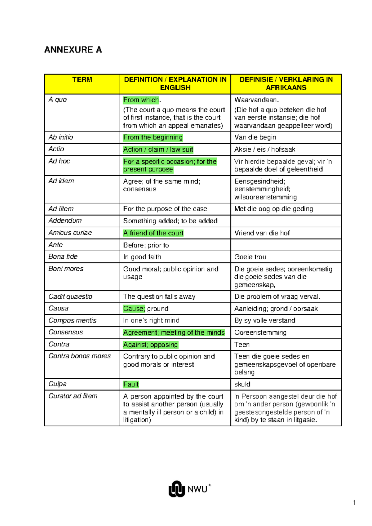 Legal Terms and Concepts (prominent words) - ANNEXURE A TERM DEFINITION ...