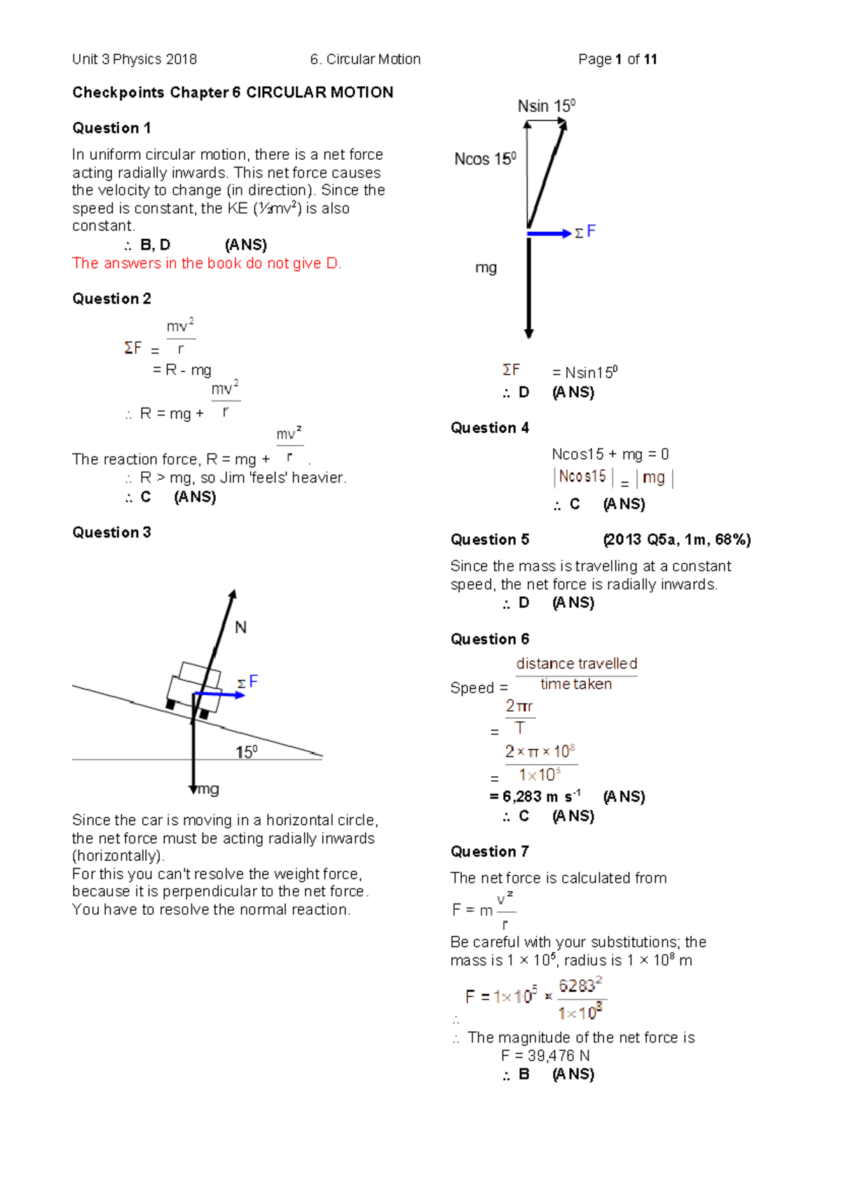 6 Checkpoints Circular motion solutions 2018 - Checkpoints Chapter 6 ...