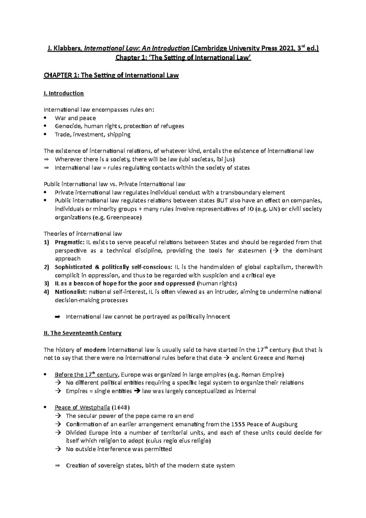 KLABBERS: Summary of International Law - Chapter 1 Overview - Studeersnel