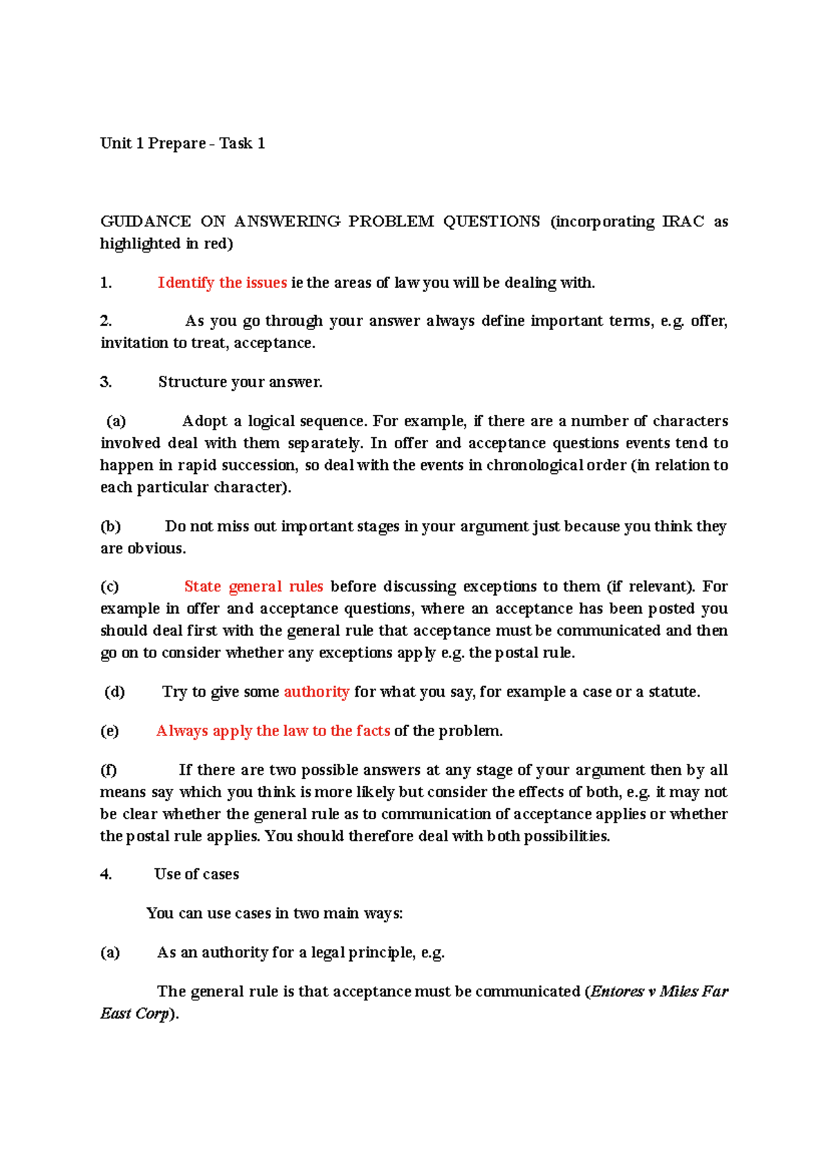 Unit 1 Problem 2: Guidance on Answering Legal Problem Questions - Studocu