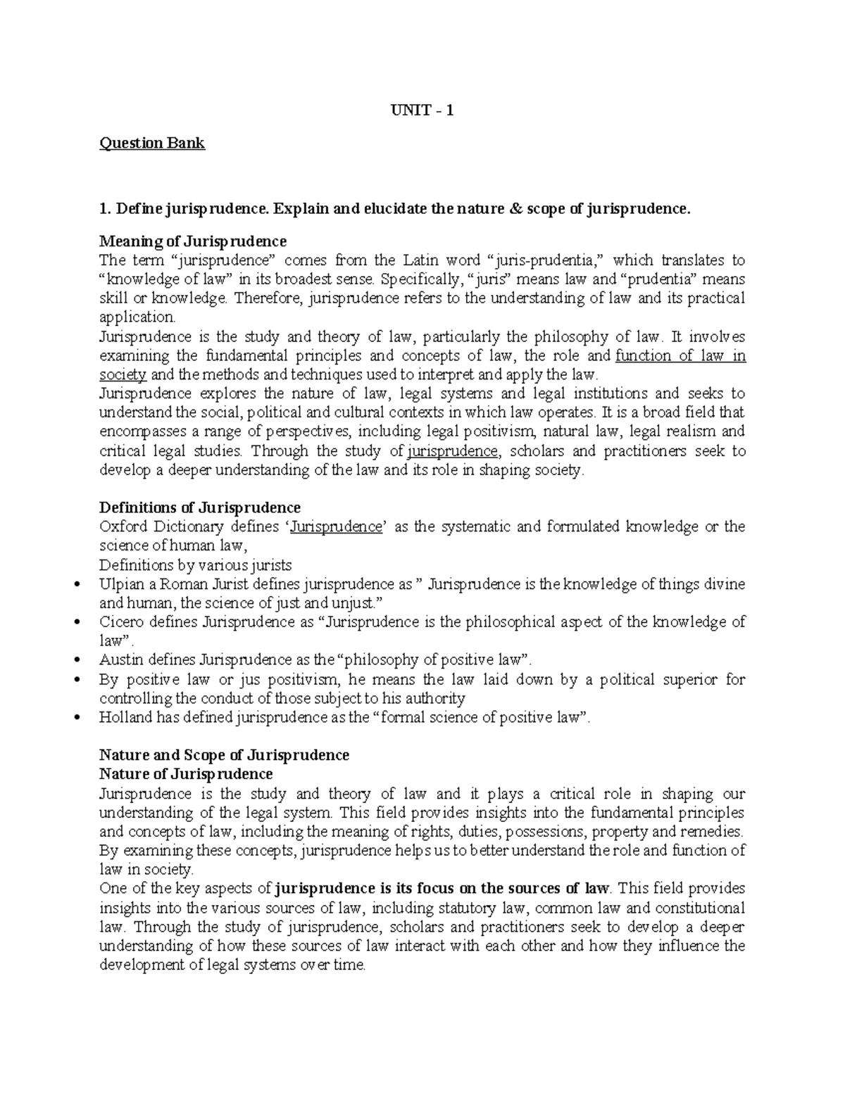 Jurisprudence Unit 1: Nature, Scope, and Key Concepts Explained - Studocu