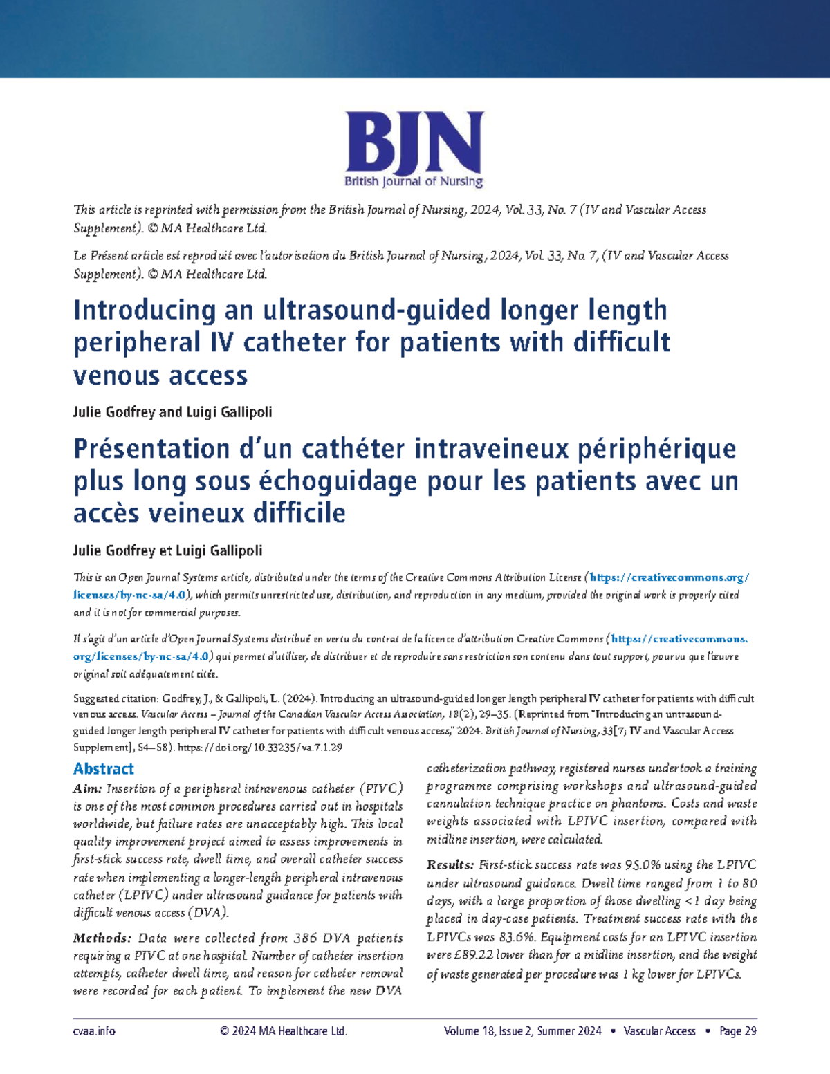 Introducing an Ultrasound-Guided Long Peripheral IV Catheter for DVA ...
