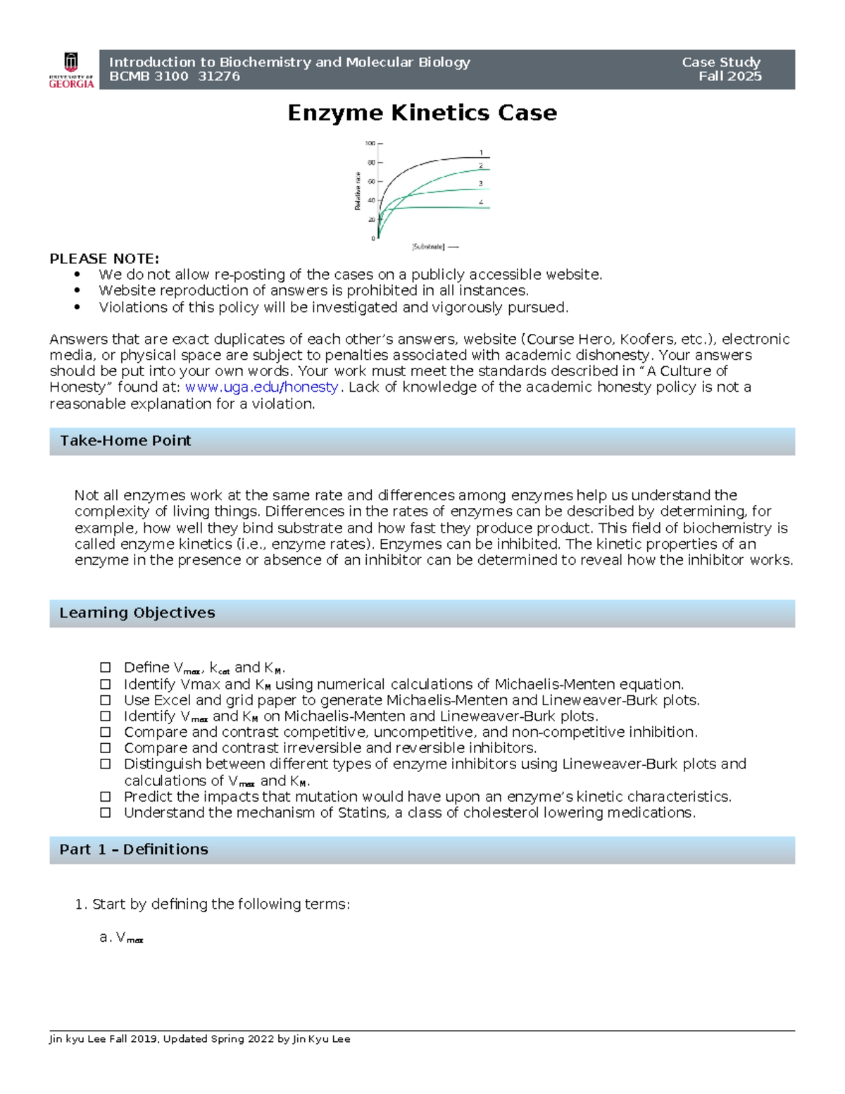 Case Study BCMB 3100 31276: Enzyme Kinetics Analysis Fall 2025 - Studocu