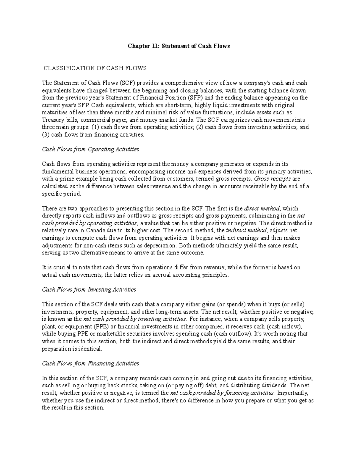 Notes on Chapter 11: Statement of Cash Flows Analysis - Studocu