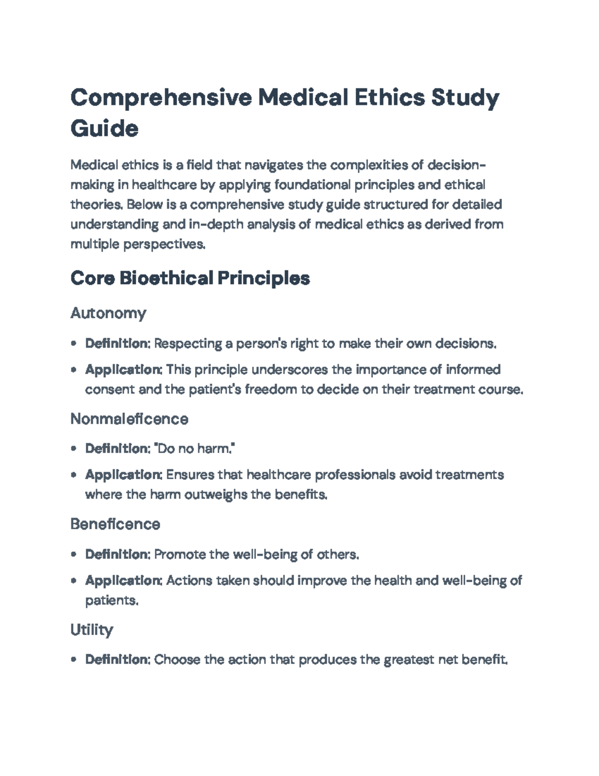 Comprehensive Study Guide: Medical Ethics Principles & Case Studies ...