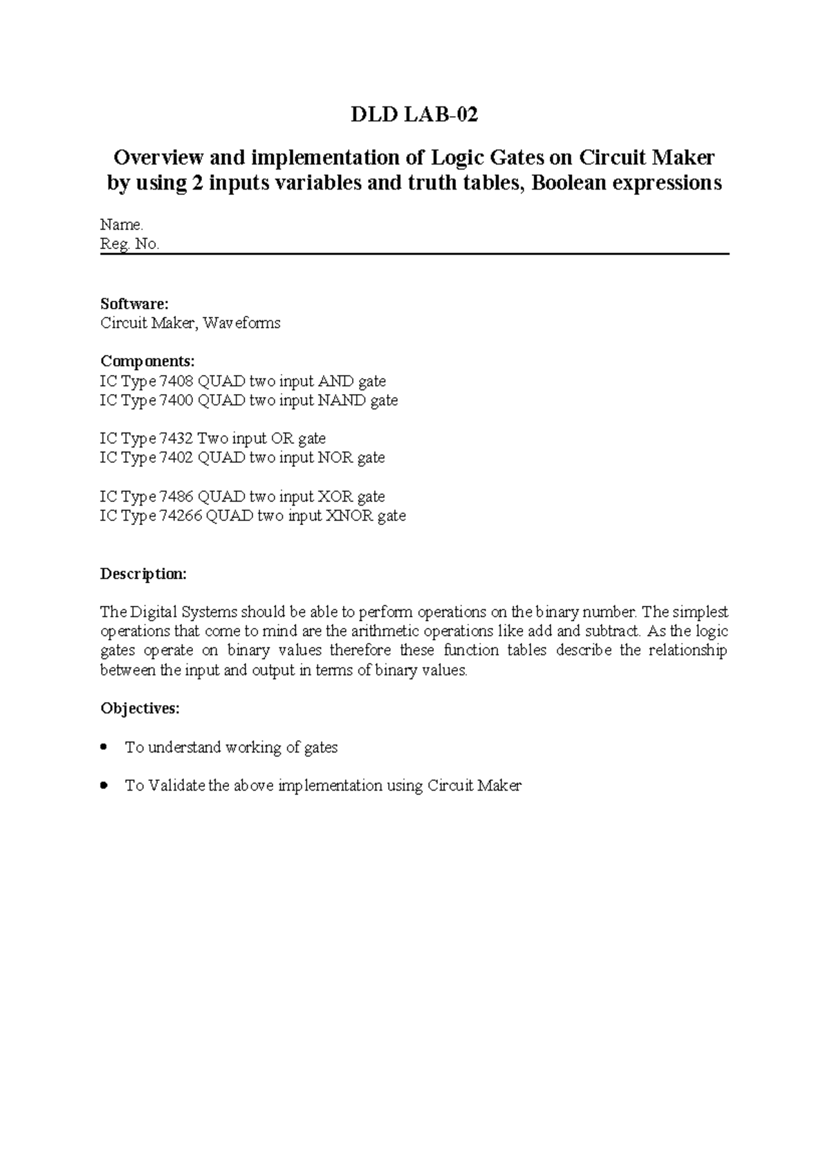 DLD LAB02 - Logic Gates Implementation Assignment Report - Studocu
