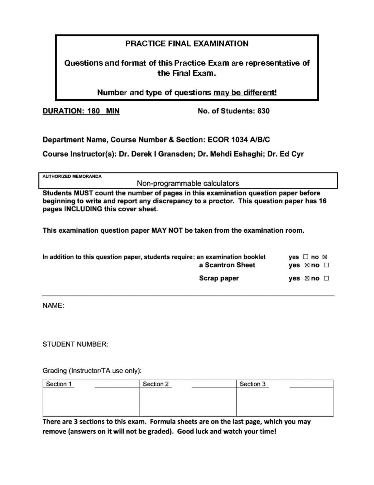 ECOR1034 (F25) Practice Final Exam Questions and Answers - Studocu