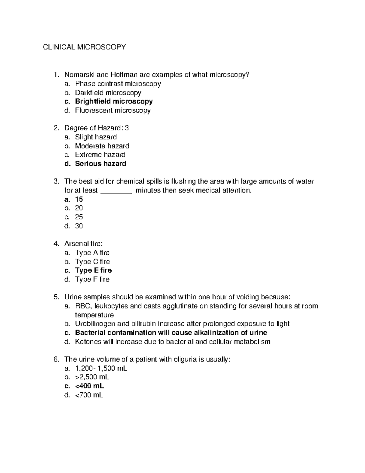 Clinical Microscopy Practice Exam 2017: Questions & Answers - Studocu