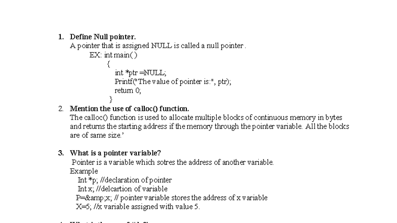 Class Test 1 - C Programming Concepts and Pointer Usage - Studocu