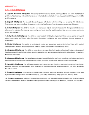 Assignment #2 - 7 principles of intelligence - ASSIGNMENT #2: Enumerate ...