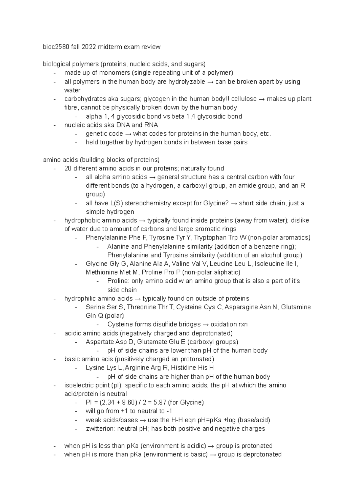 Biochem mid review - bioc2580 fall 2022 midterm exam review biological ...