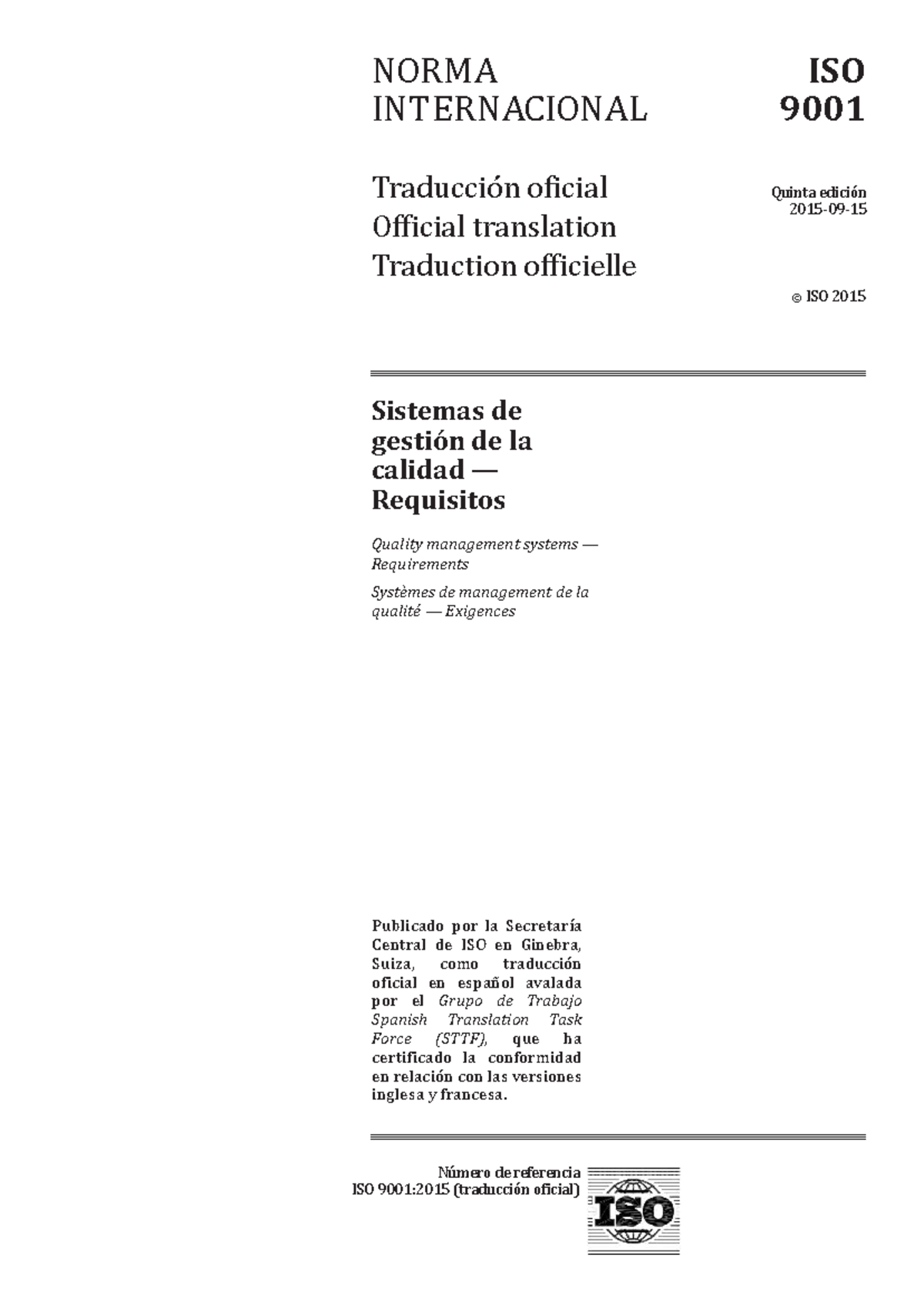 ISO 9001:2015 - Norma Internacional de Gestión de la Calidad - Studocu