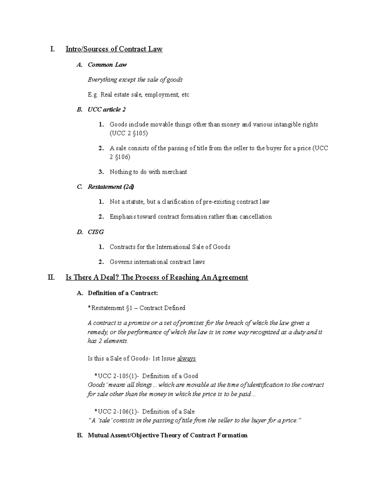 Contracts Law Outline: Essential Principles and Concepts - Studocu