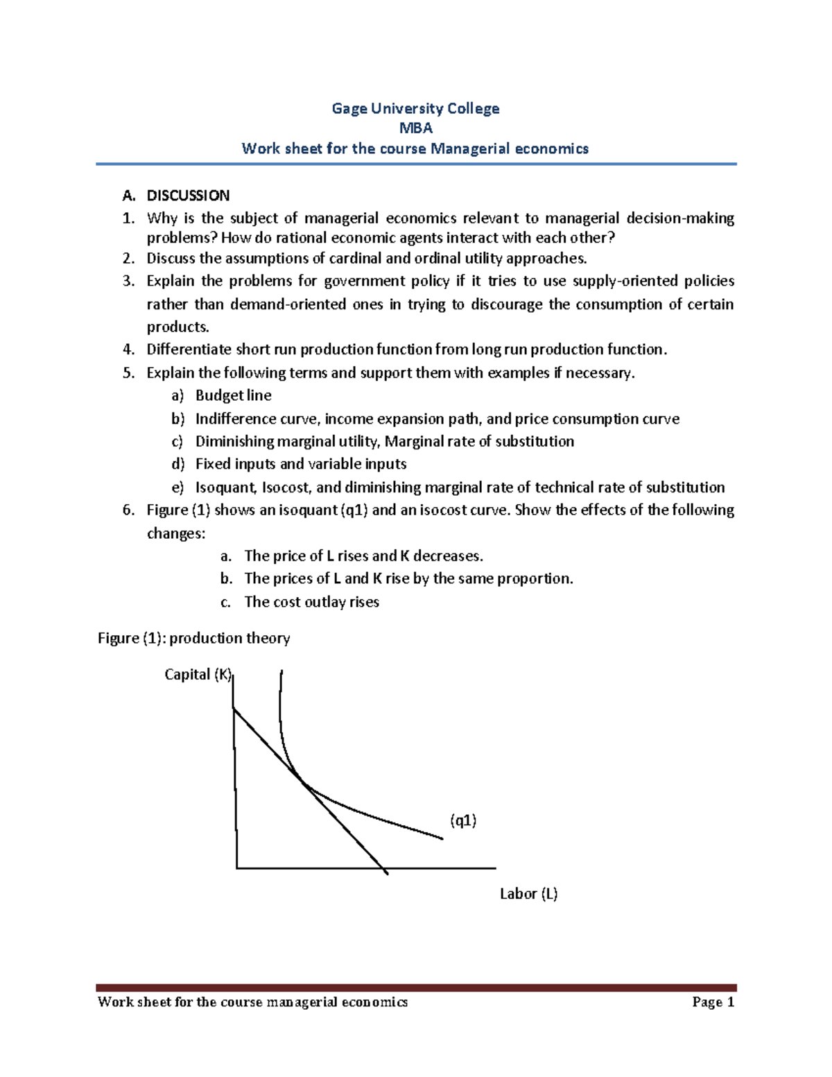 Managerial Economics Worksheet - MBA Course Insights and Exercises ...
