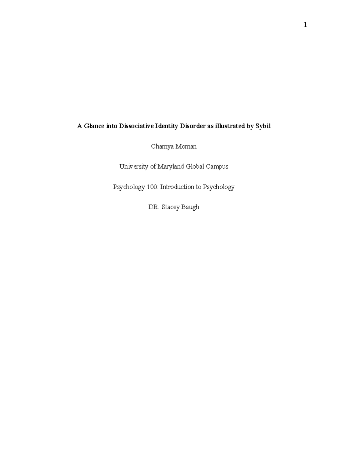 Psych 100: Final Exam - Exploring Dissociative Identity Disorder in ...