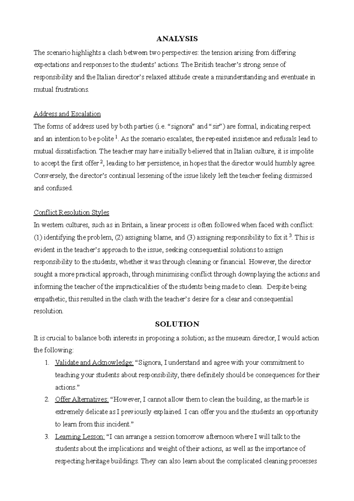 Final assignment - ANALYSIS The scenario highlights a clash between two ...