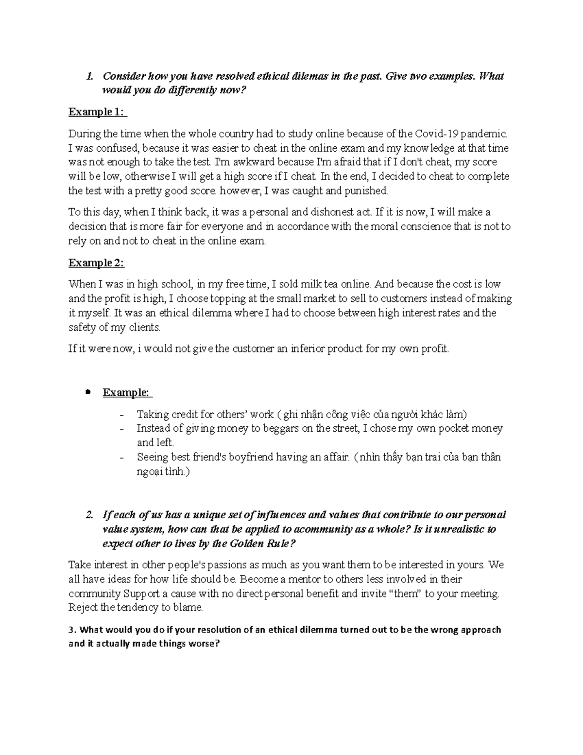 BE 12 - fínal - 1. Consider how you have resolved ethical dilemas in ...