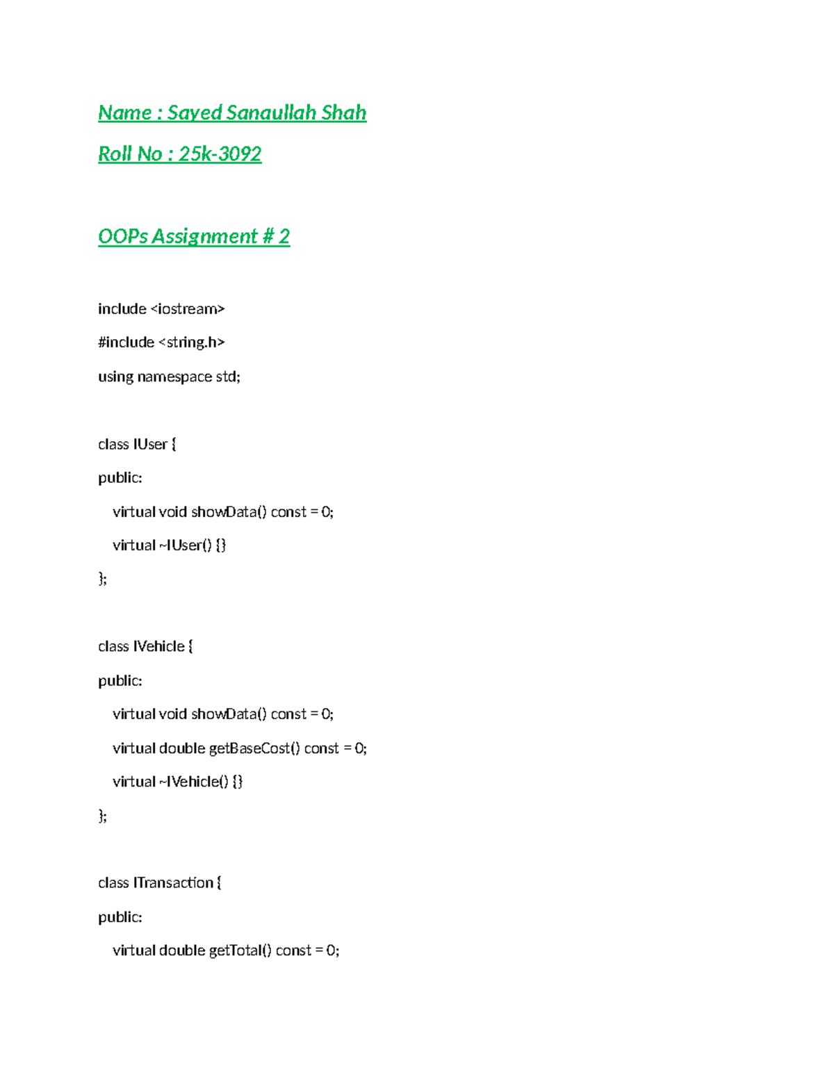 OOPs Assignment 2: Vehicle Management System Implementation - Studocu