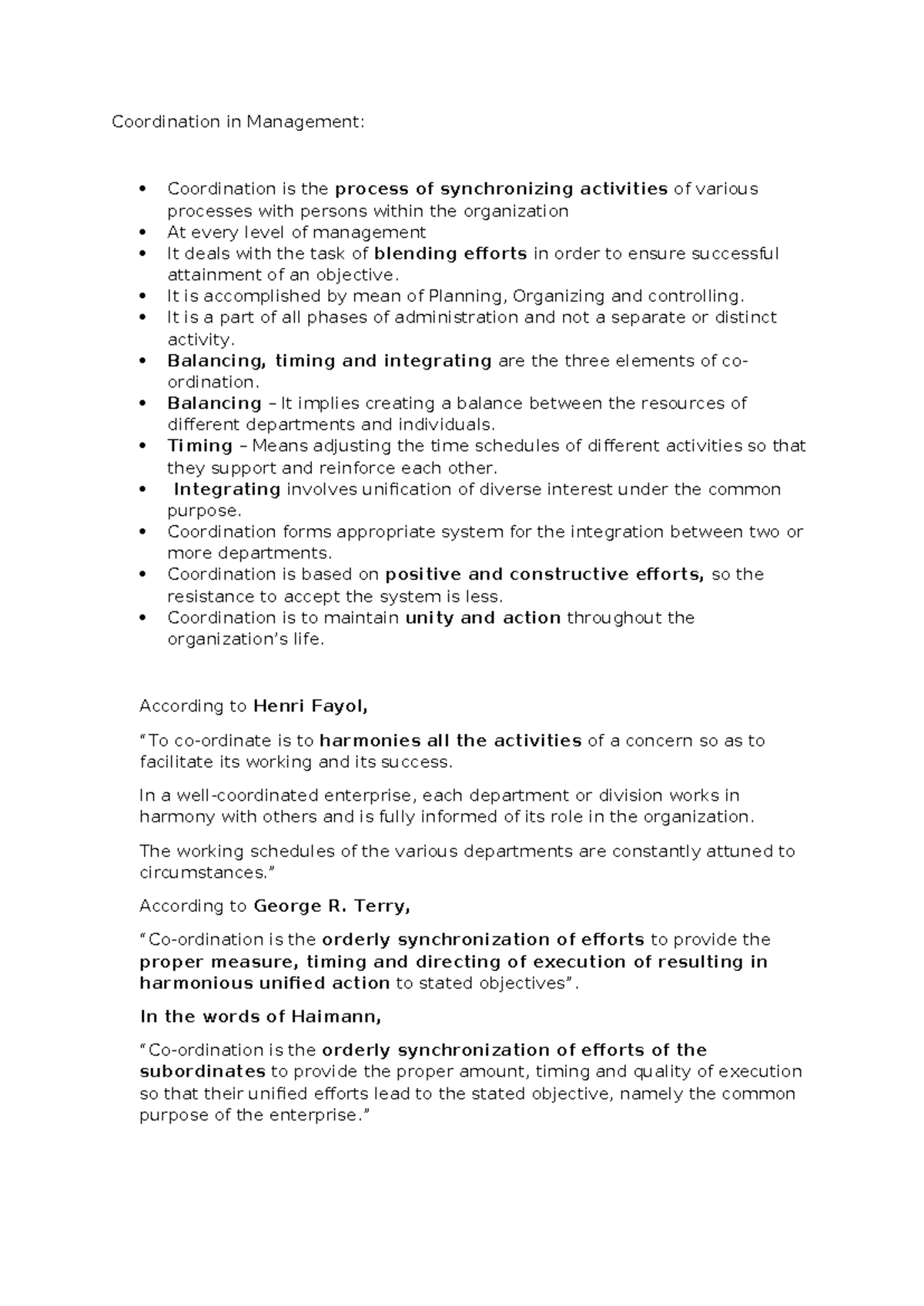 Coordination in Management: Key Concepts and Principles - Studocu