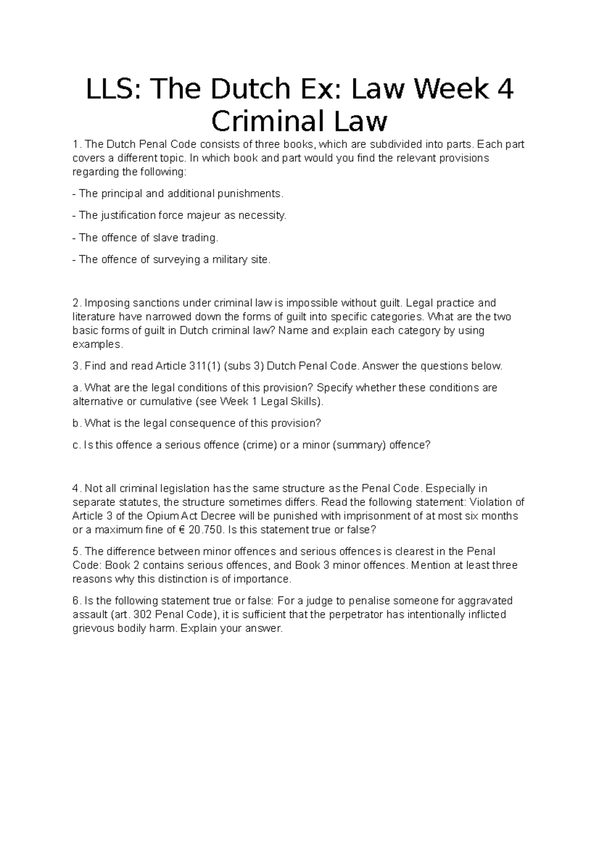 LLS - Criminal Law Week 4: Key Concepts & Dutch Penal Code Insights ...