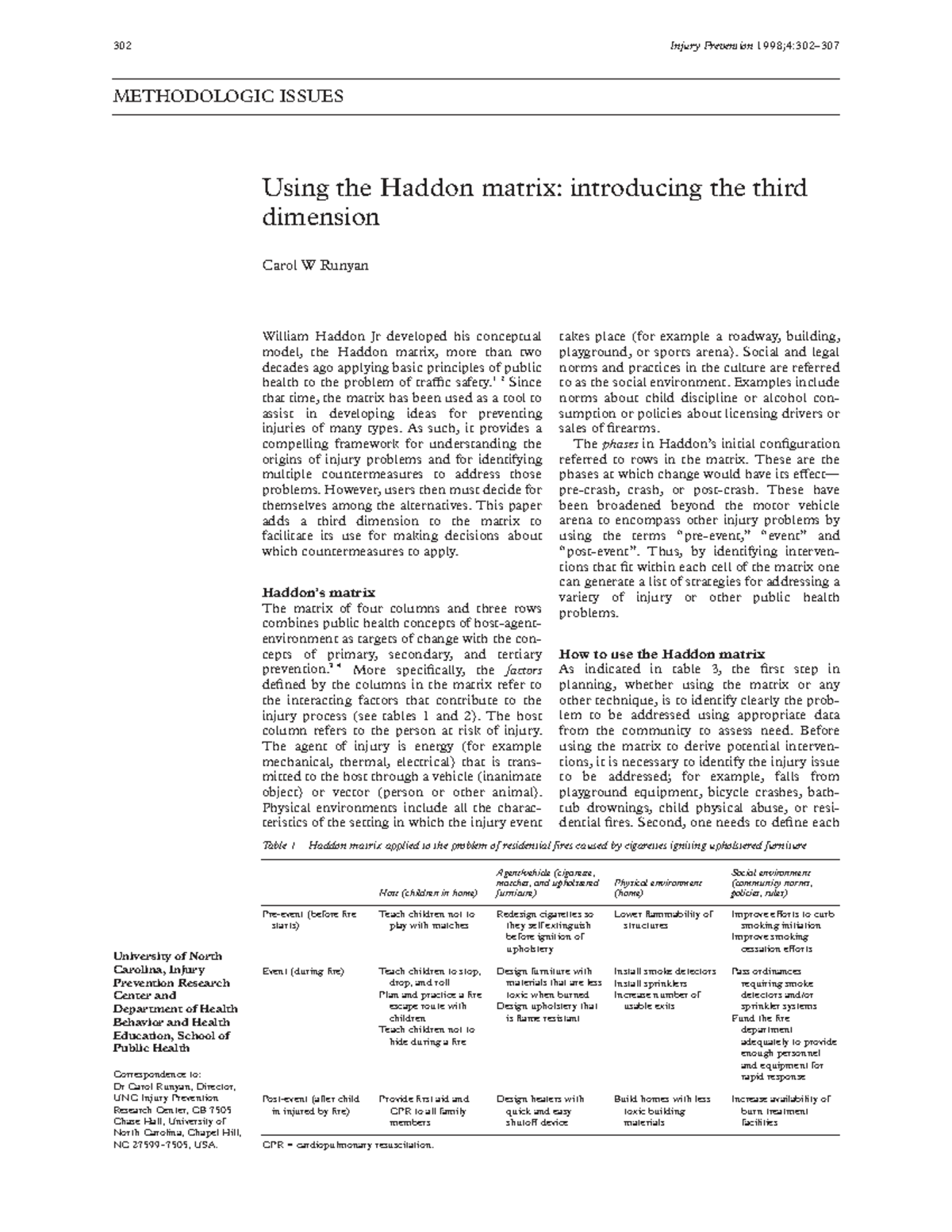 302 Injury Prevention: Enhancing the Haddon Matrix with a 3rd Dimension ...