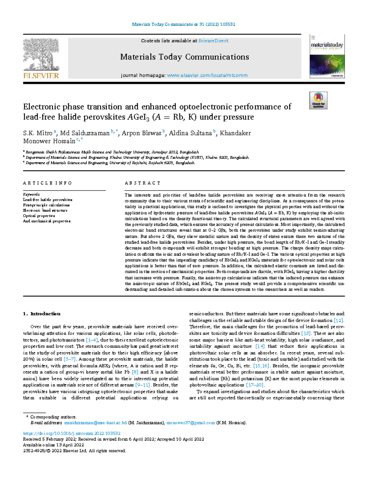 Electronic Phase Transition and Optoelectronic Properties of AGeI3 (A ...