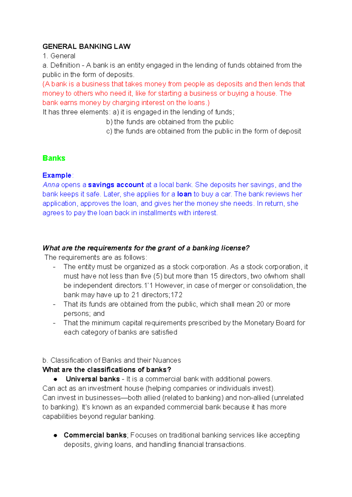 LAW 2nd Sem: Overview of General Banking Law and Functions - Studocu