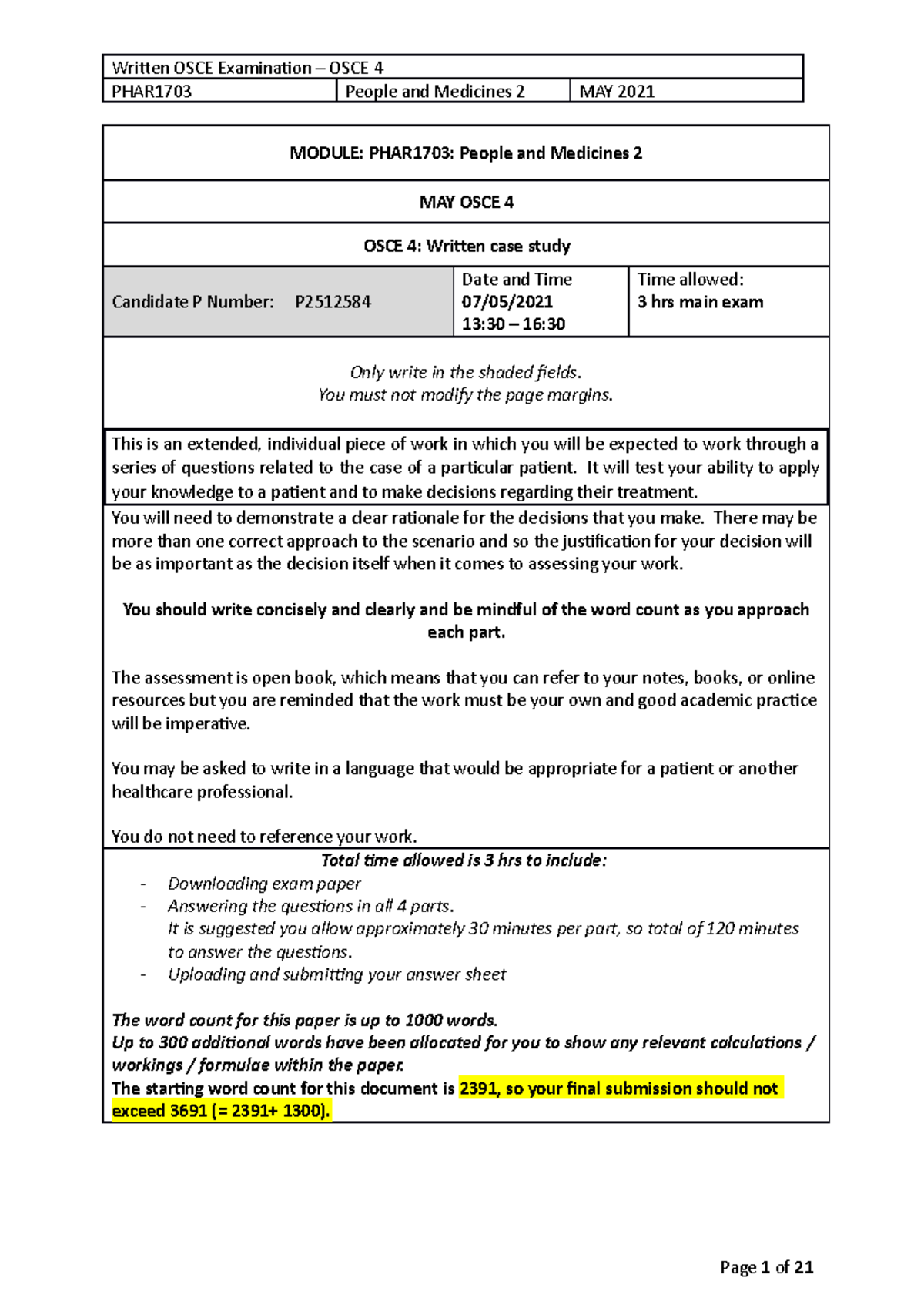 PHAR1703 OSCE 4 - Case Study on People and Medicines 2 2021 - Studocu