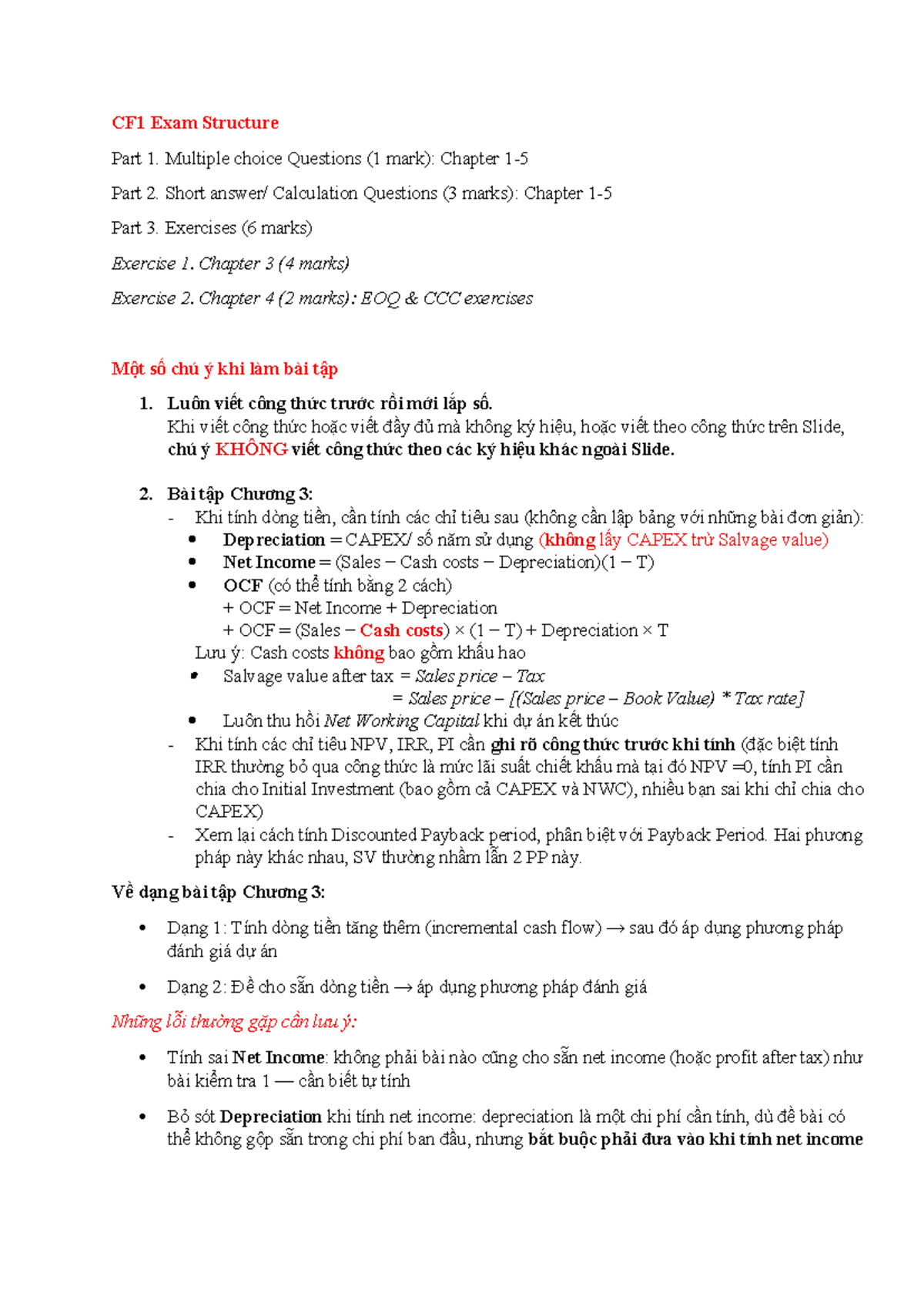 CF1 Final Exam Study Guide: Key Concepts and Tips - Studocu