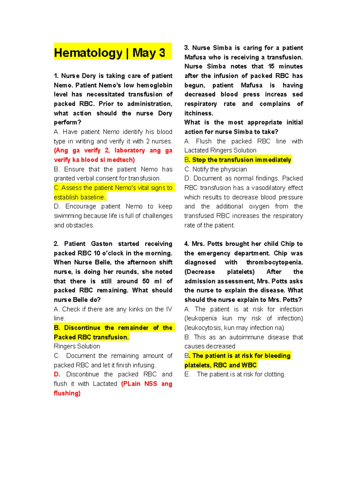 Hematology-MAY-3-Endterm-1: Blood Components and Anemia Overview - Studocu