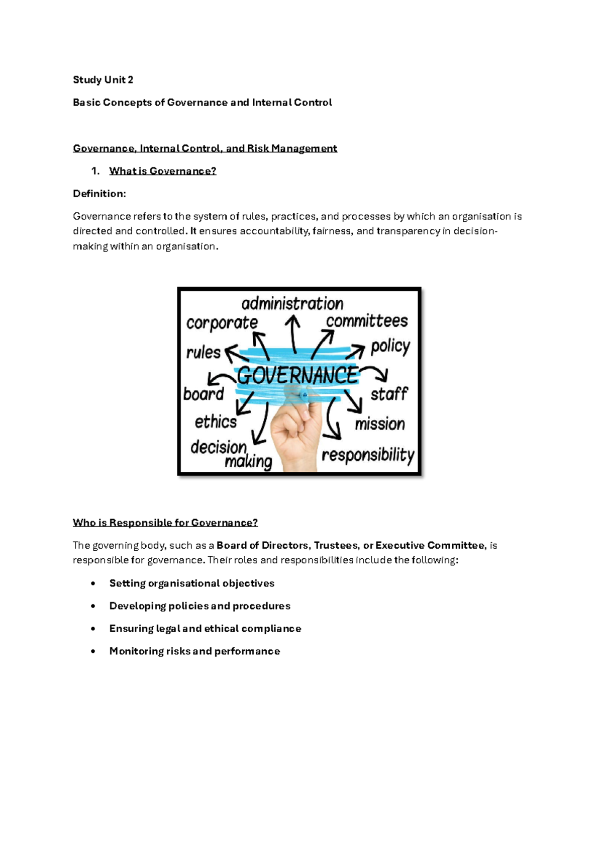 Study Unit 2: Governance, Internal Control & Risk Management Notes ...