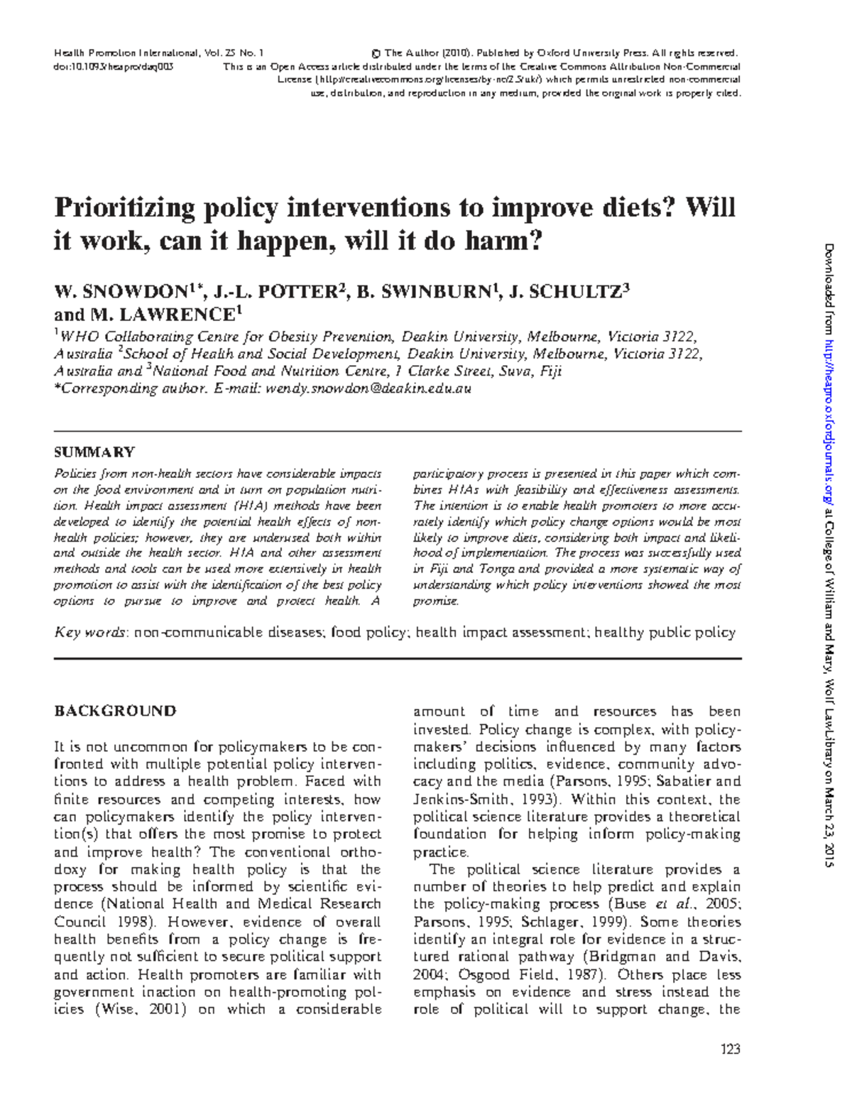 Prioritizing Policy Interventions for Health Improvement in Fiji ...