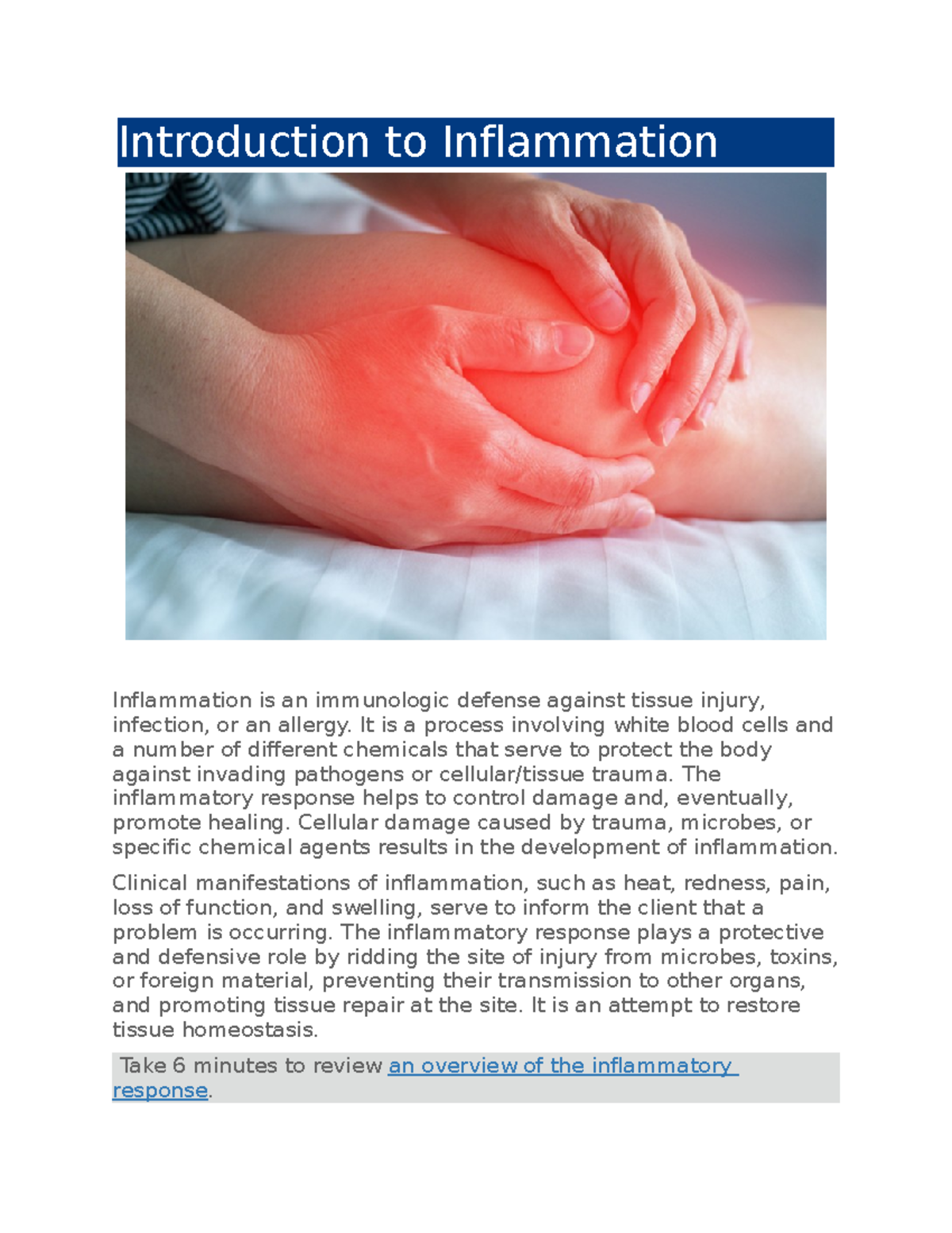 Introduction to Inflammation: Mechanisms & Clinical Manifestations ...