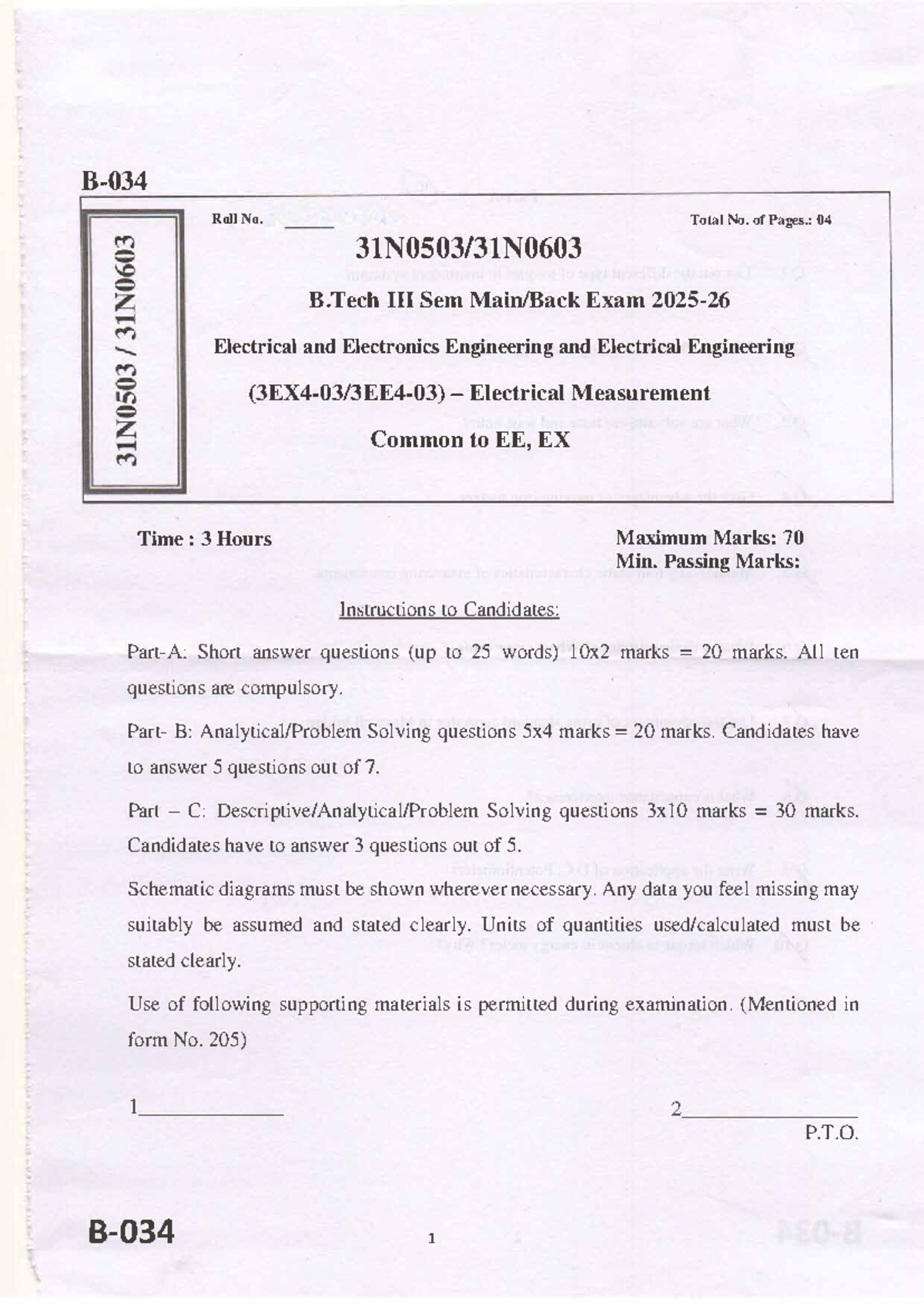 Electrical Measurement Exam Notes - 3EE403 - Studocu
