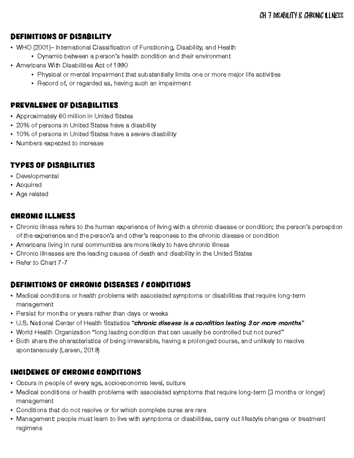 Week 1 IMS - Notes on Disability, Chronic Illness & CV Assessment - Studocu