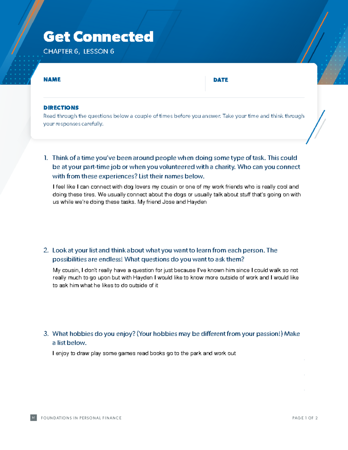 Get Connected: CH 6, Lesson 6 Activity on Personal Connections - Studocu