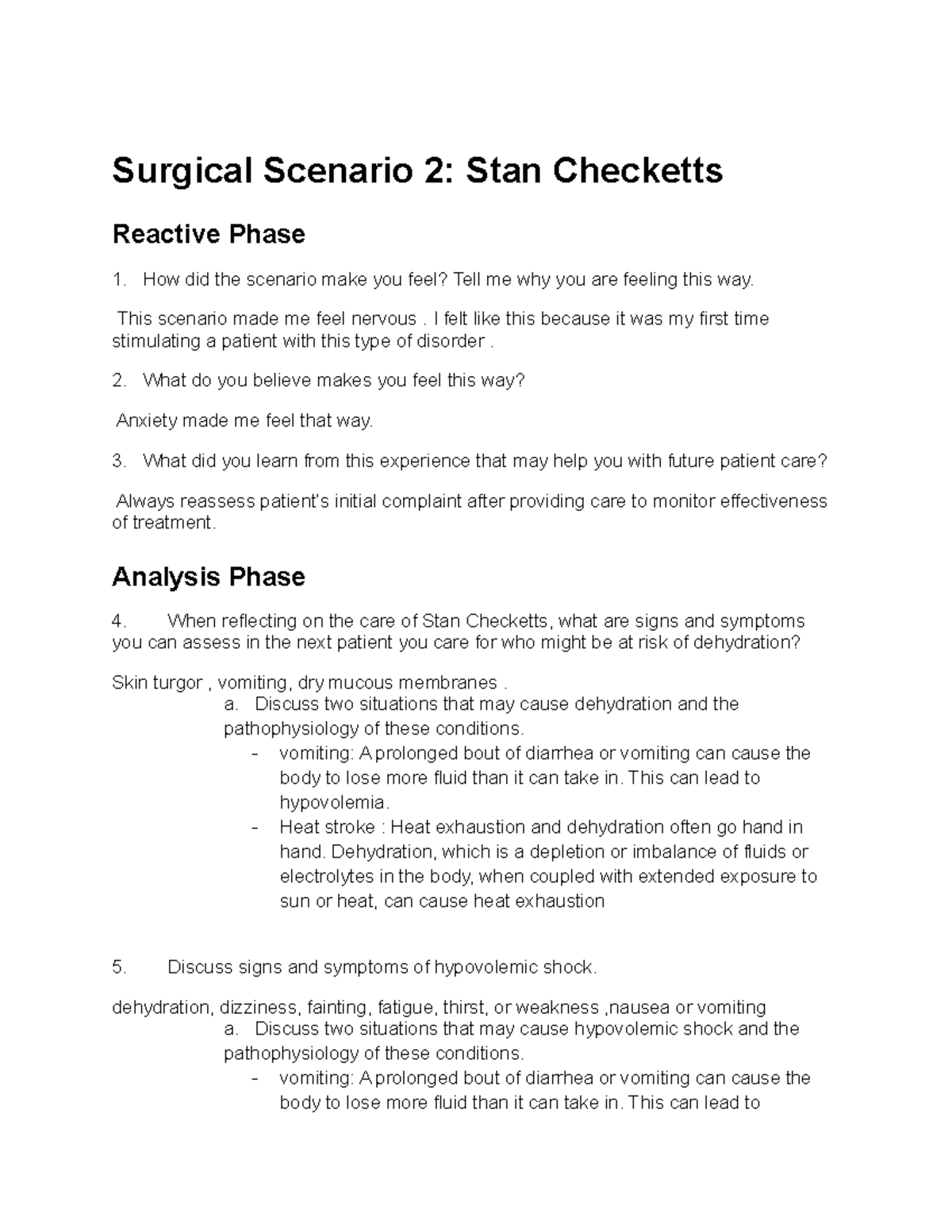 Surgical Scenario 2: Stan Checketts Case Study Insights - Studocu