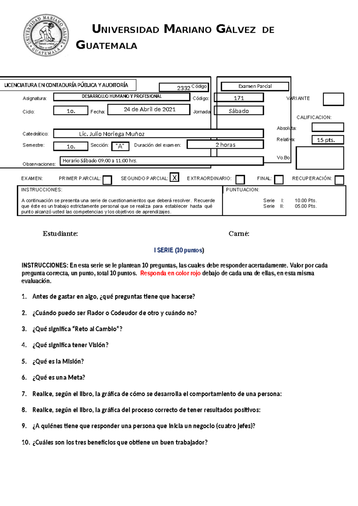 Examen Parcial 171 - Desarrollo Humano y Profesional - 2do Ciclo - Studocu