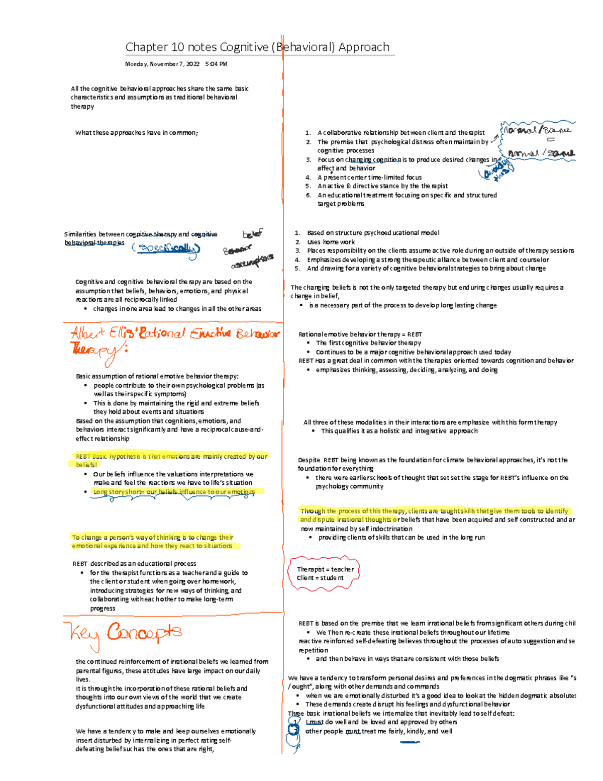 Pcn 107 Final Exam Study Notes: Chapter 10 - Cognitive Approach - Studocu