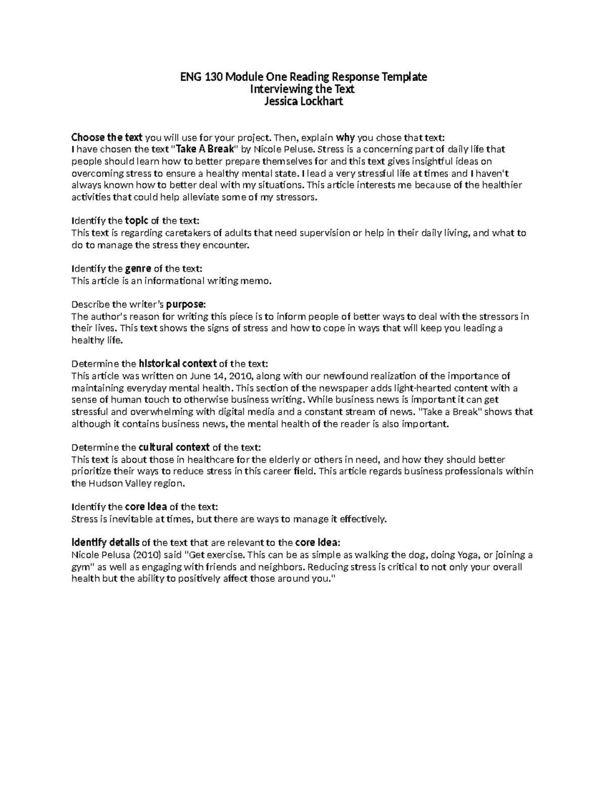 ENG 130 Module 1 - Reading Response on 