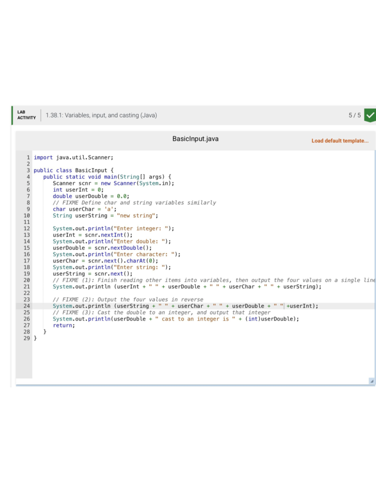 LAB ACTIVITY 1.38: Java Variables, Input, and Casting Techniques - Studocu