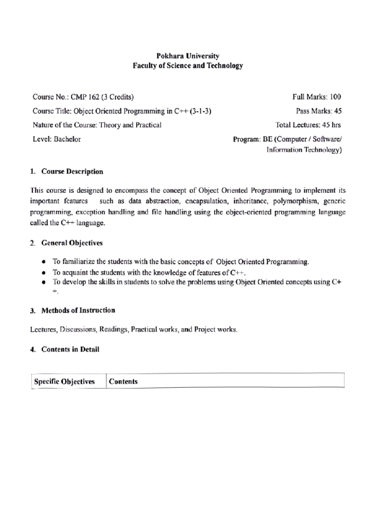 CMP 162: Object Oriented Programming Syllabus - 2nd Semester - Studocu