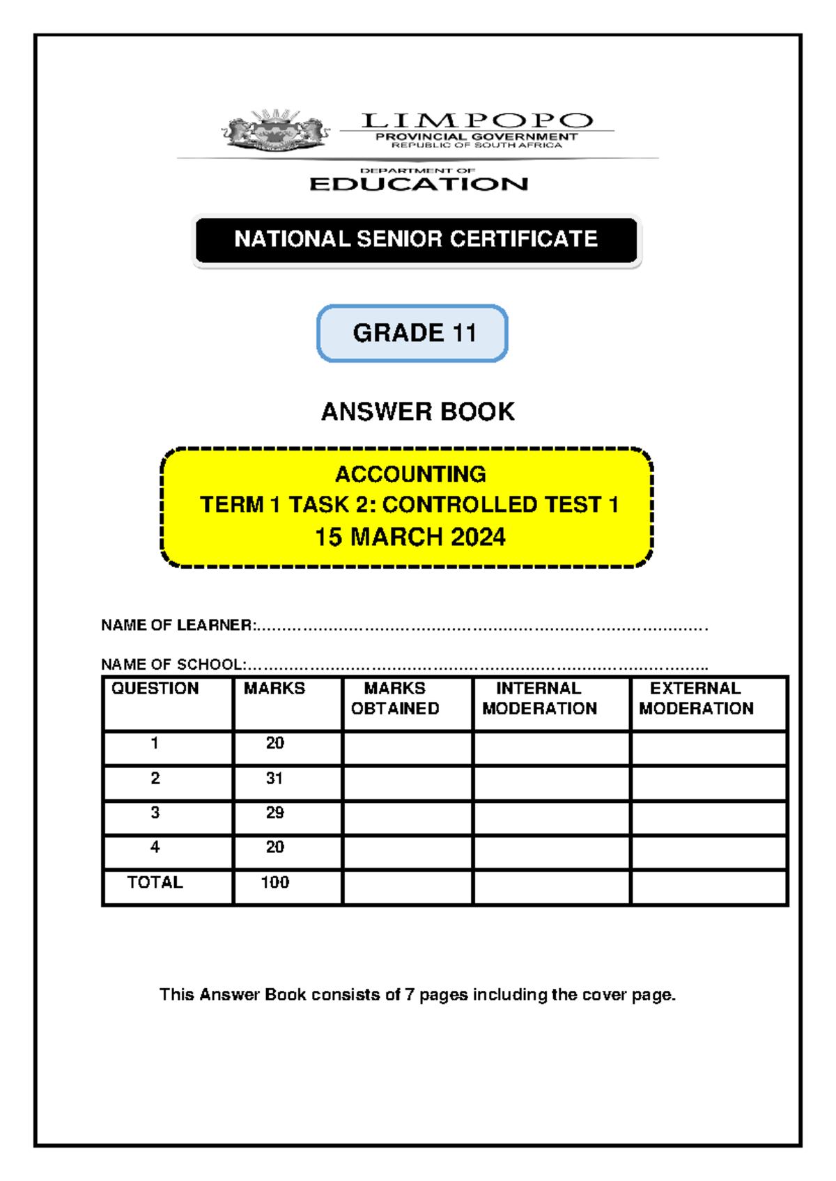 2024 ACCN GR 11 Term 1 Controlled Test 1 Answer Book - Studocu