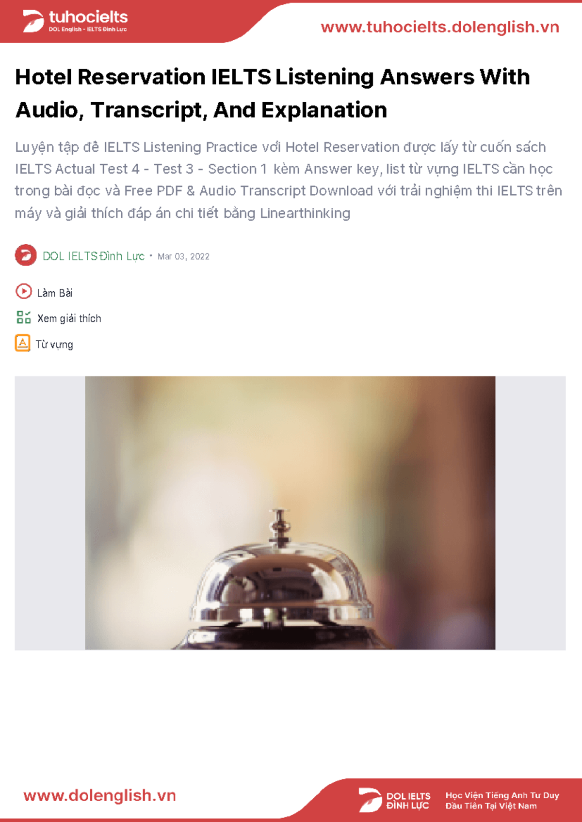 IELTS Listening Practice: Hotel Reservation Answers & Transcript - Studocu
