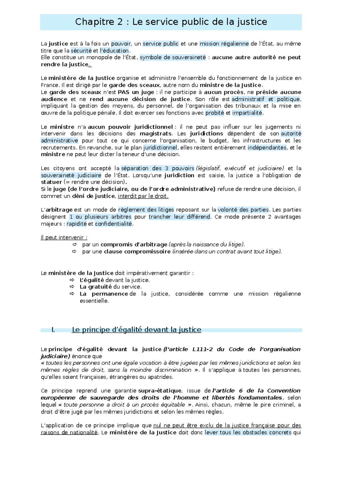 Chapitre 2 : Le Service Public de la Justice - Notes de Cours - Studocu