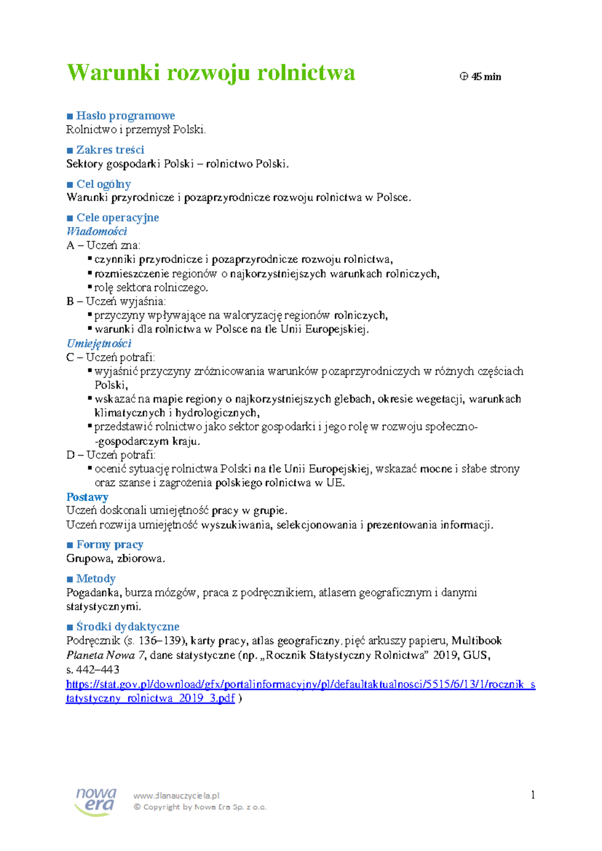 Warunki Rozwoju Rolnictwa w Polsce - Analiza i Cele Lekcji - Studocu