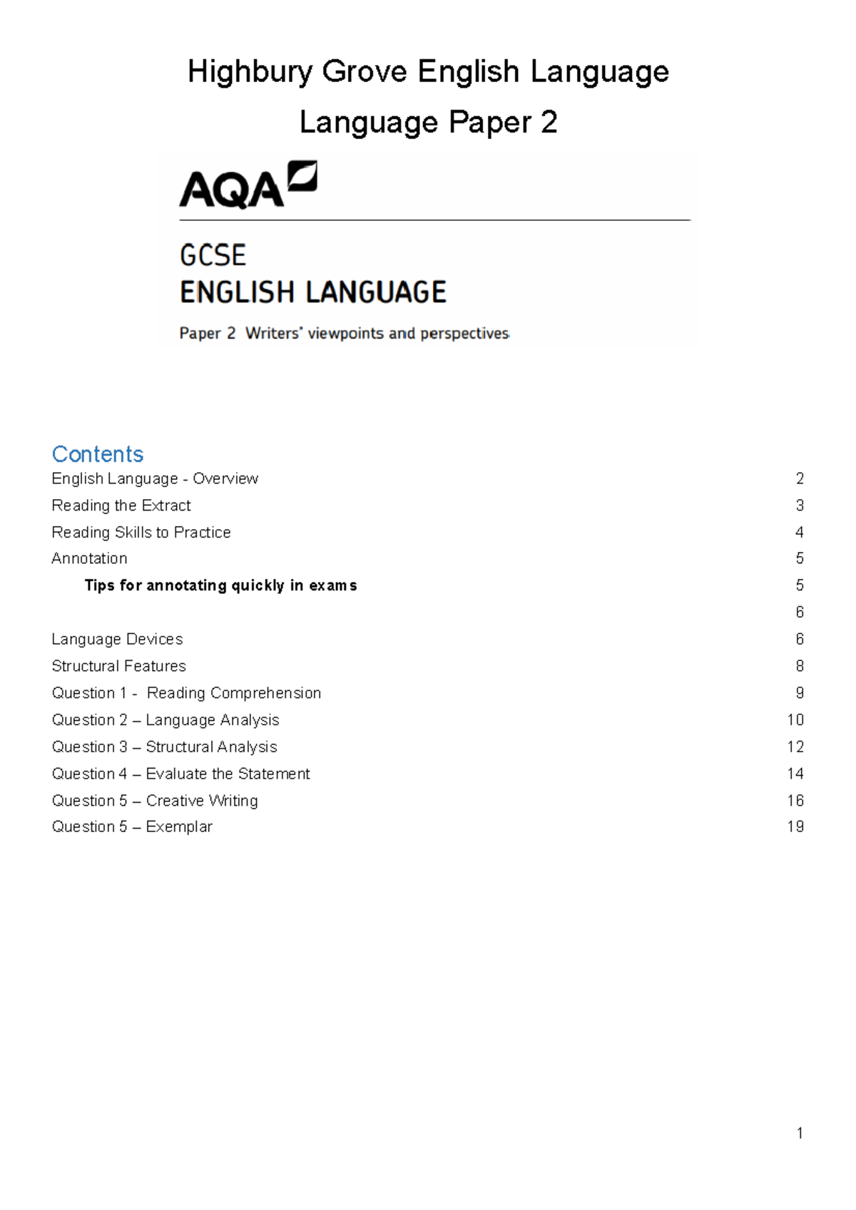 Lang 2 Handbook Final - English Language Paper 2 Overview and Tips ...