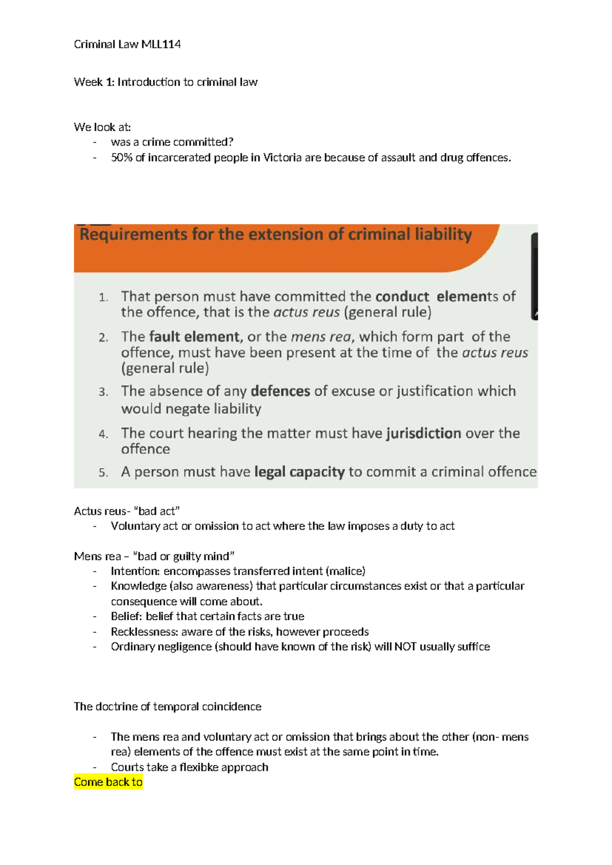 Criminal Law MLL114 Week 1: Intro to Criminal Law Concepts and Cases ...